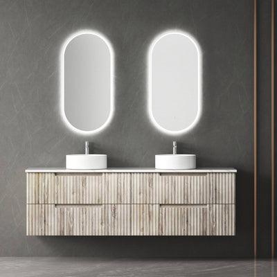 Aulic Tuscana 1800mm Double Bowl Wall Hung Vanity Laminated Wood Grain (Alpine Flat Quartz Stone Top) - Sydney Home Centre