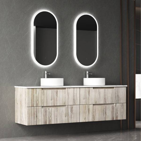 Aulic Tuscana 1800mm Double Bowl Wall Hung Vanity Laminated Wood Grain (Alpine Quartz Stone Top With Undermount Basin) - Sydney Home Centre