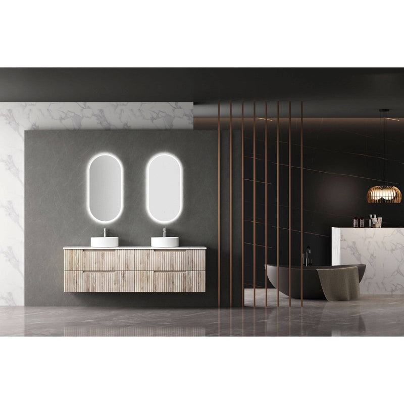 Aulic Tuscana 1800mm Double Bowl Wall Hung Vanity Laminated Wood Grain (Alpine Quartz Stone Top With Undermount Basin) - Sydney Home Centre