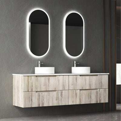 Aulic Tuscana 1800mm Double Bowl Wall Hung Vanity Laminated Wood Grain (Pure Flat Stone Top) - Sydney Home Centre