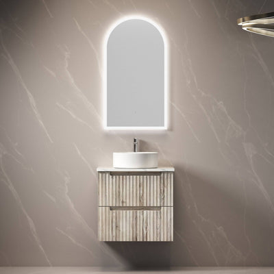 Aulic Tuscana 600mm Wall Hung Vanity Laminated Wood Grain (Alpine Flat Quartz Stone Top) - Sydney Home Centre