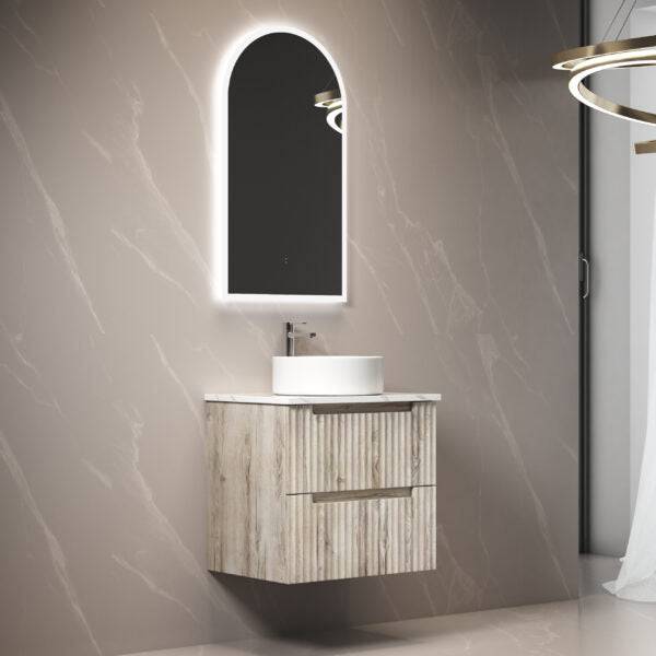 Aulic Tuscana 600mm Wall Hung Vanity Laminated Wood Grain (Alpine Flat Quartz Stone Top) - Sydney Home Centre