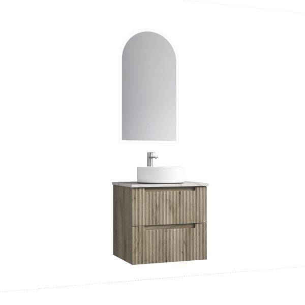 Aulic Tuscana 600mm Wall Hung Vanity Laminated Wood Grain (Alpine Flat Quartz Stone Top) - Sydney Home Centre