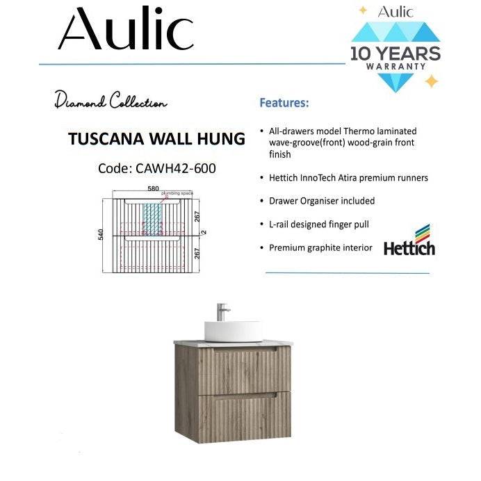 Aulic Tuscana 600mm Wall Hung Vanity Laminated Wood Grain (Cabinet Only) - Sydney Home Centre