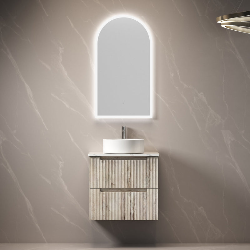 Aulic Tuscana 600mm Wall Hung Vanity Laminated Wood Grain (Palis Flat Quartz Stone Top) - Sydney Home Centre