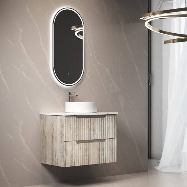 Aulic Tuscana 750mm Wall Hung Vanity Laminated Wood Grain (Alpine Quartz Stone Top With Undermount Basin) - Sydney Home Centre