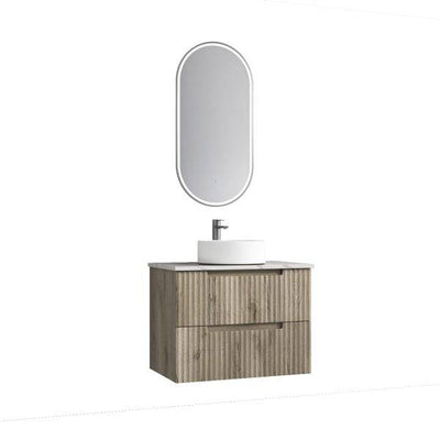 Aulic Tuscana 750mm Wall Hung Vanity Laminated Wood Grain (Alpine Quartz Stone Top With Undermount Basin) - Sydney Home Centre