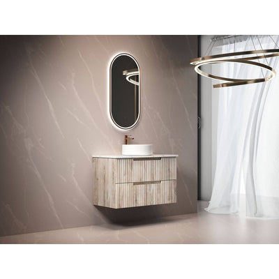 Aulic Tuscana 900mm Wall Hung Vanity Laminated Wood Grain (Alpine Flat Quartz Stone Top) - Sydney Home Centre