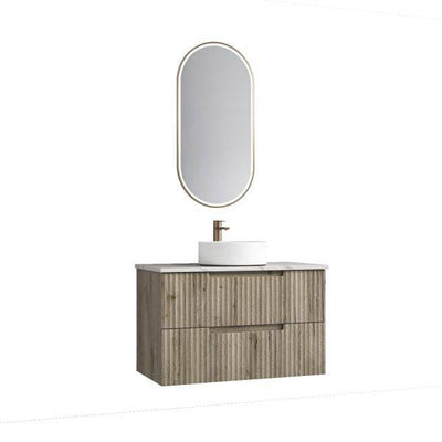 Aulic Tuscana 900mm Wall Hung Vanity Laminated Wood Grain (Alpine Flat Quartz Stone Top) - Sydney Home Centre