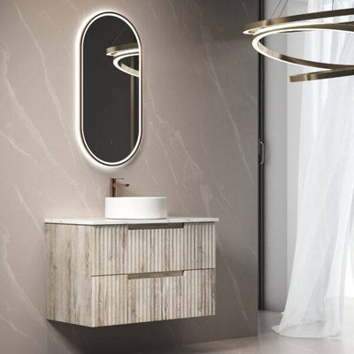 Aulic Tuscana 900mm Wall Hung Vanity Laminated Wood Grain (Alpine Quartz Stone Top With Undermount Basin) - Sydney Home Centre