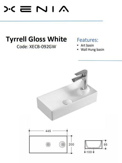 Aulic Tyrrell Wall Hung Basin Gloss White - Sydney Home Centre