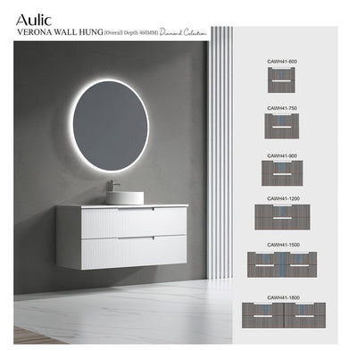 Aulic Verona 1200mm Wall Hung Vanity Laminated Matte White (Alpine Flat Quartz Stone Top) - Sydney Home Centre