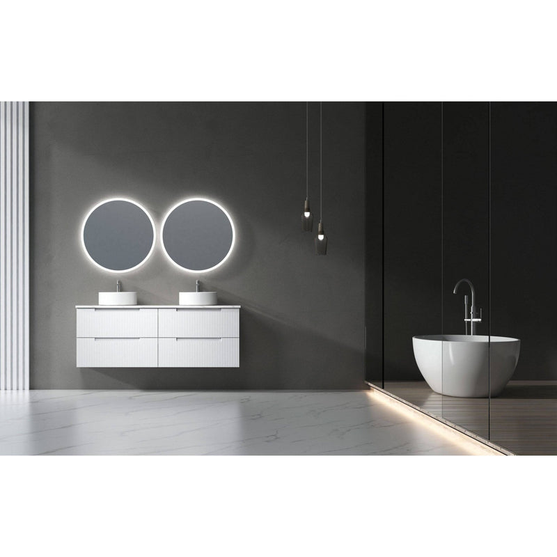 Aulic Verona 1500mm Double Bowl Wall Hung Vanity Laminated Matte White (Alpine Flat Quartz Stone Top) - Sydney Home Centre