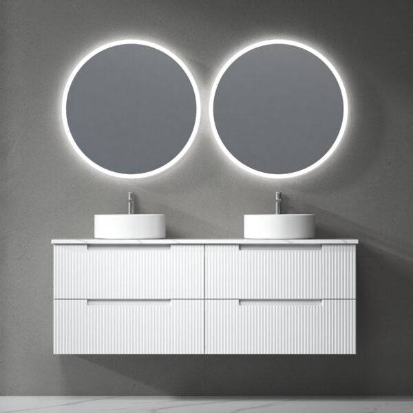 Aulic Verona 1500mm Double Bowl Wall Hung Vanity Laminated Matte White (Pure Flat Stone Top) - Sydney Home Centre