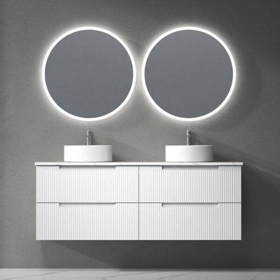 Aulic Verona 1500mm Double Bowl Wall Hung Vanity Laminated Matte White (Snow Flat Stone Top) - Sydney Home Centre