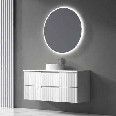 Aulic Verona 1500mm Single Bowl Wall Hung Vanity Laminated Matte White (Snow Flat Stone Top) - Sydney Home Centre