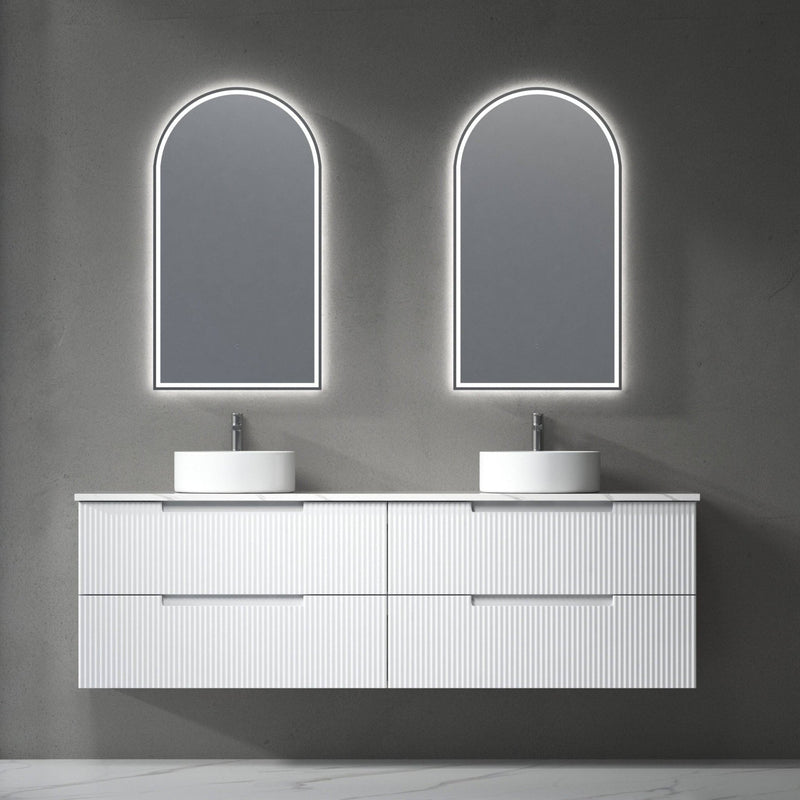 Aulic Verona 1800mm Double Bowl Wall Hung Vanity Laminated Matte White (Alpine Flat Quartz Stone Top) - Sydney Home Centre