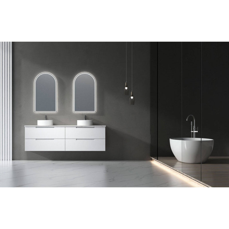 Aulic Verona 1800mm Double Bowl Wall Hung Vanity Laminated Matte White (Alpine Flat Quartz Stone Top) - Sydney Home Centre