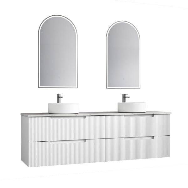 Aulic Verona 1800mm Double Bowl Wall Hung Vanity Laminated Matte White (Alpine Flat Quartz Stone Top) - Sydney Home Centre