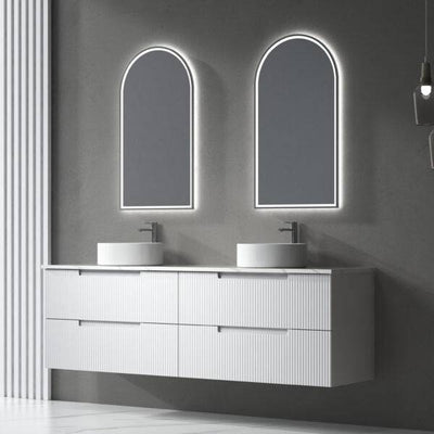 Aulic Verona 1800mm Double Bowl Wall Hung Vanity Laminated Matte White (Alpine Quartz Stone Top With Undermount Basin) - Sydney Home Centre