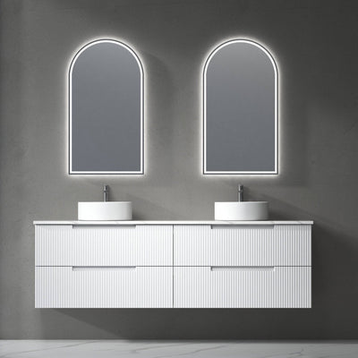 Aulic Verona 1800mm Double Bowl Wall Hung Vanity Laminated Matte White (Cato Flat Stone Top) - Sydney Home Centre