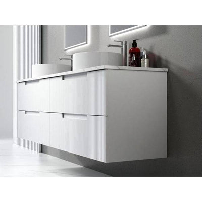 Aulic Verona 1800mm Double Bowl Wall Hung Vanity Laminated Matte White (Cato Stone Top With Undermount Basin) - Sydney Home Centre