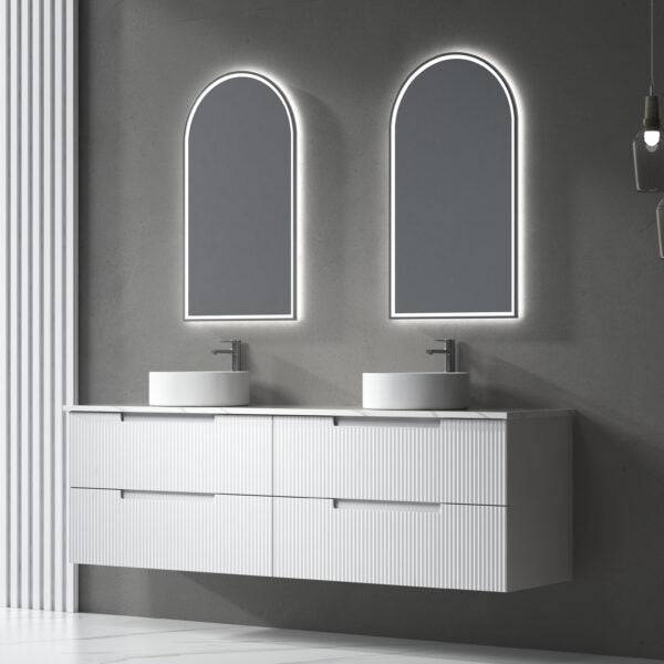 Aulic Verona 1800mm Double Bowl Wall Hung Vanity Laminated Matte White (Cato Stone Top With Undermount Basin) - Sydney Home Centre