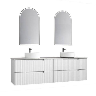 Aulic Verona 1800mm Double Bowl Wall Hung Vanity Laminated Matte White (Cato Stone Top With Undermount Basin) - Sydney Home Centre