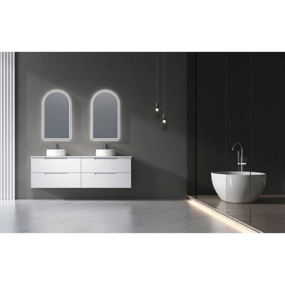 Aulic Verona 1800mm Double Bowl Wall Hung Vanity Laminated Matte White (Palis Flat Quartz Stone Top) - Sydney Home Centre