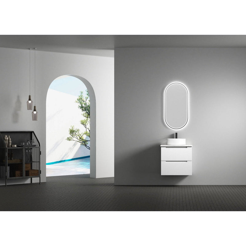 Aulic Verona 600mm Wall Hung Vanity Laminated Matte White (Alpine Flat Quartz Stone Top) - Sydney Home Centre