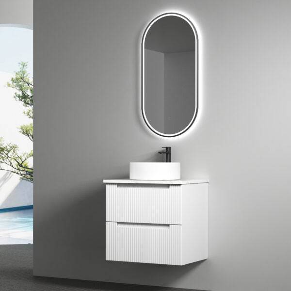 Aulic Verona 600mm Wall Hung Vanity Laminated Matte White (Alpine Flat Quartz Stone Top) - Sydney Home Centre