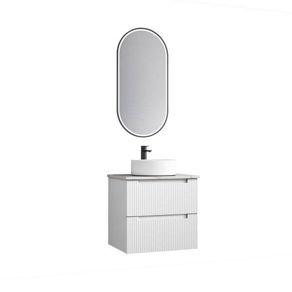 Aulic Verona 600mm Wall Hung Vanity Laminated Matte White (Alpine Flat Quartz Stone Top) - Sydney Home Centre