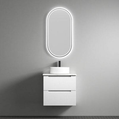 Aulic Verona 600mm Wall Hung Vanity Laminated Matte White (Palis Flat Quartz Stone Top) - Sydney Home Centre