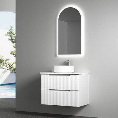 Aulic Verona 750mm Wall Hung Vanity Laminated Matte White (Alpine Flat Quartz Stone Top) - Sydney Home Centre