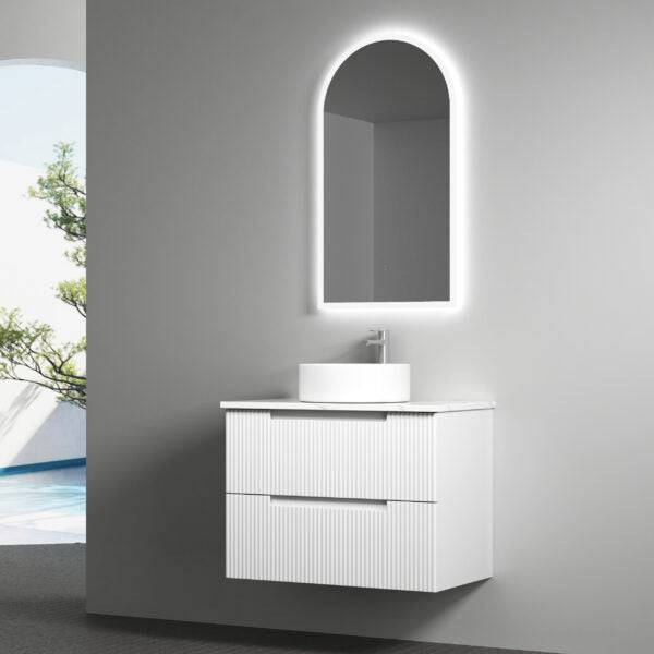 Aulic Verona 750mm Wall Hung Vanity Laminated Matte White (Cato Stone Top With Undermount Basin) - Sydney Home Centre