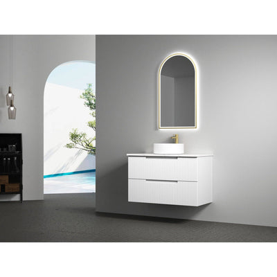 Aulic Verona 900mm Wall Hung Vanity Laminated Matte White (Cato Stone Top With Undermount Basin) - Sydney Home Centre