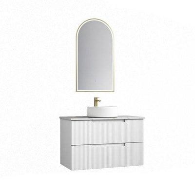 Aulic Verona 900mm Wall Hung Vanity Laminated Matte White (Cato Stone Top With Undermount Basin) - Sydney Home Centre