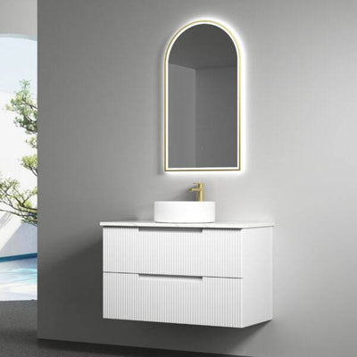 Aulic Verona 900mm Wall Hung Vanity Laminated Matte White (Cato Stone Top With Undermount Basin) - Sydney Home Centre