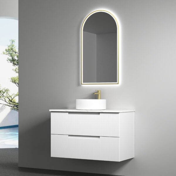 Aulic Verona 900mm Wall Hung Vanity Laminated Matte White (Palis Flat Quartz Stone Top) - Sydney Home Centre