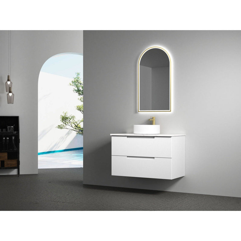 Aulic Verona 900mm Wall Hung Vanity Laminated Matte White (Palis Flat Quartz Stone Top) - Sydney Home Centre