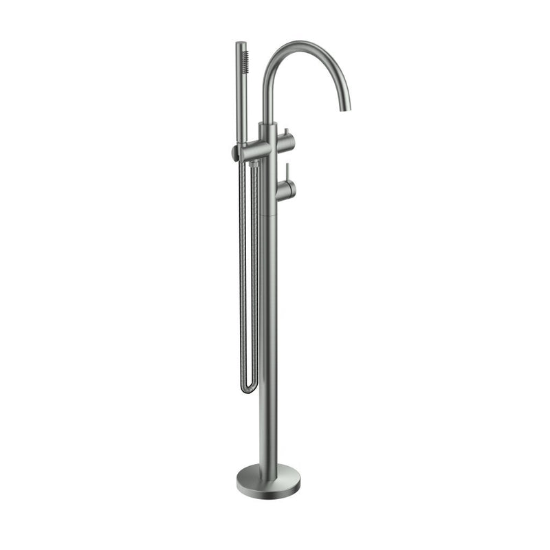 Bella Vista Freestanding Bath Mixer with Hand Shower Brushed Nickel - Sydney Home Centre