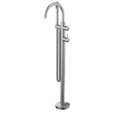 Bella Vista Freestanding Bath Mixer with Hand Shower Brushed Nickel - Sydney Home Centre