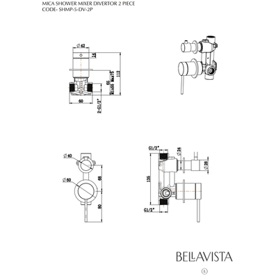 Bella Vista Mica Shower Mixer with Diverter Black (2P) - Sydney Home Centre