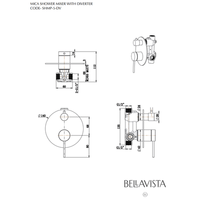 Bella Vista Mica Shower Mixer with Diverter Brushed Nickel - Sydney Home Centre