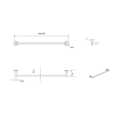 Bella Vista Mica Single Towel Rail 600mm Chrome - Sydney Home Centre