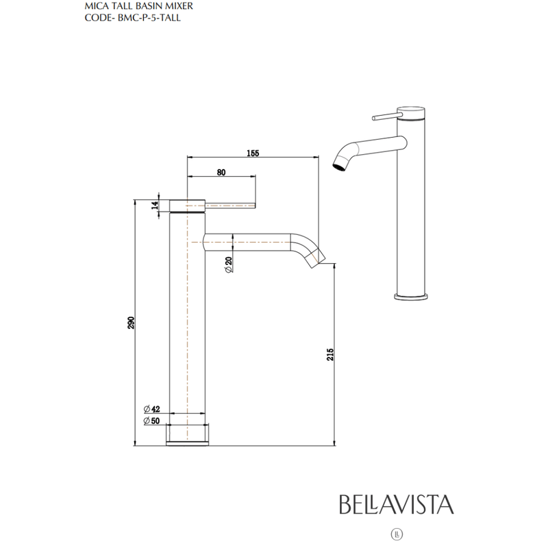 Bella Vista Mica Tall Basin Mixer Black - Sydney Home Centre