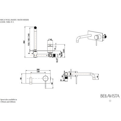 Bella Vista Mica Wall Spout Combo Black - Sydney Home Centre