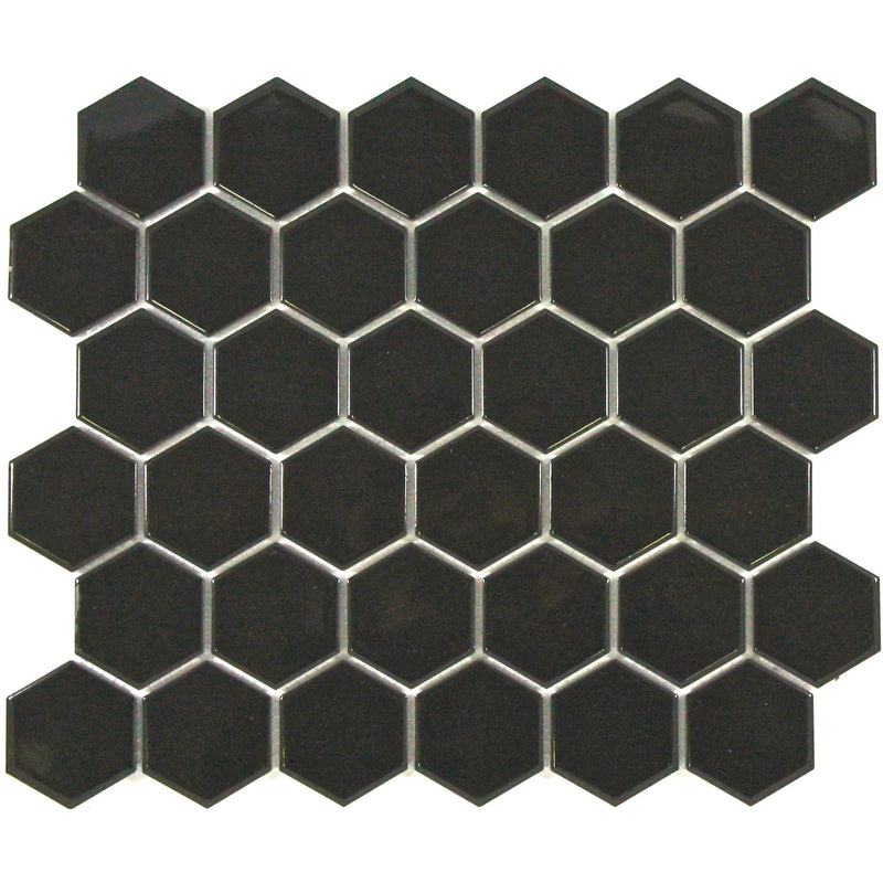 Black Gloss Porcelain Glazed 51x59mm Hexagon - Sydney Home Centre