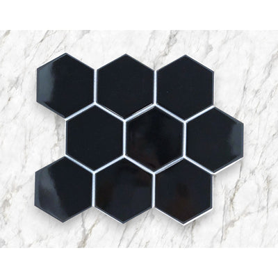 Black Gloss Porcelain Glazed 95x110mm Hexagon - Sydney Home Centre