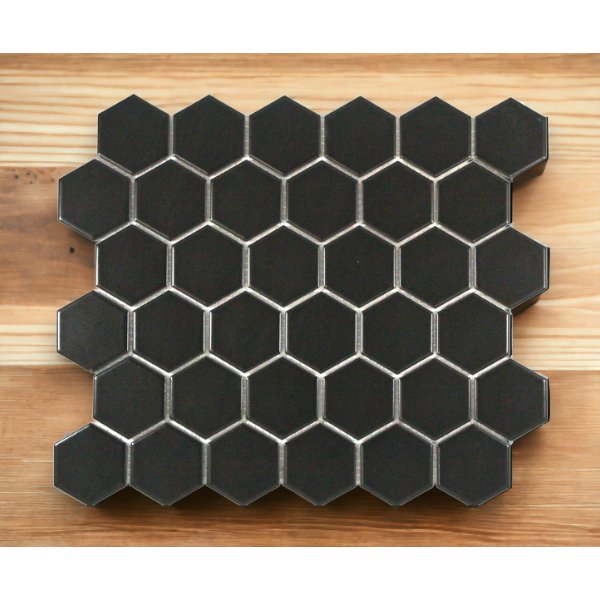 Black Matte Porcelain Glazed 51x59mm Hexagon - Sydney Home Centre